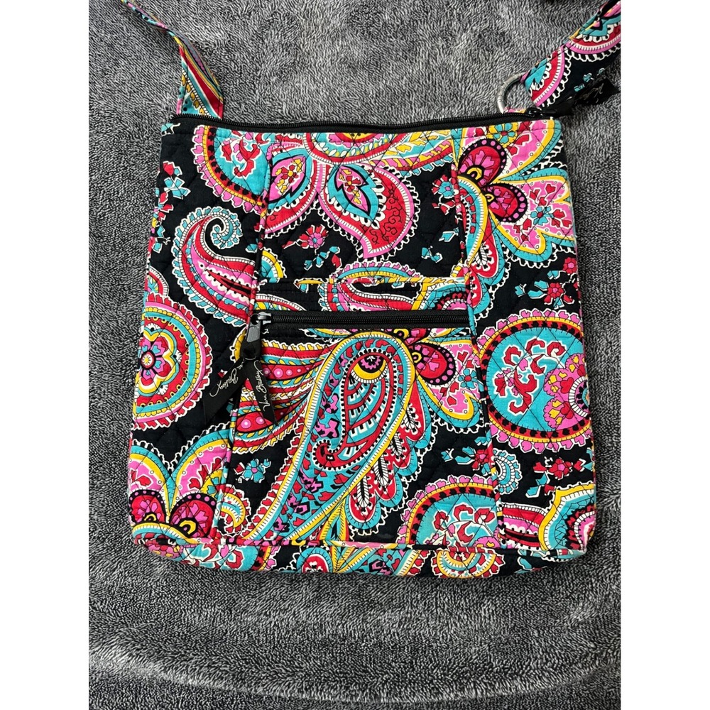 Vera Bradley Sun Valley Paisley Quilted Cotton Crossbody Bag Black Pink Blue - Picture 3 of 6